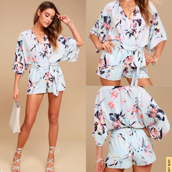 Lulus Pants - Lulu’s Paraiso Light Blue Print Romper